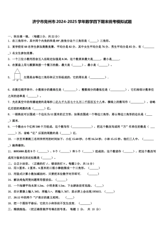 济宁市兖州市2024-2025学年数学四下期末统考模拟试题含解析