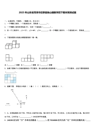 2025年山东省菏泽市巨野县独山镇数学四下期末预测试题含解析
