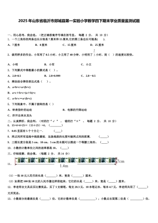 2025年山东省临沂市郯城县第一实验小学数学四下期末学业质量监测试题含解析