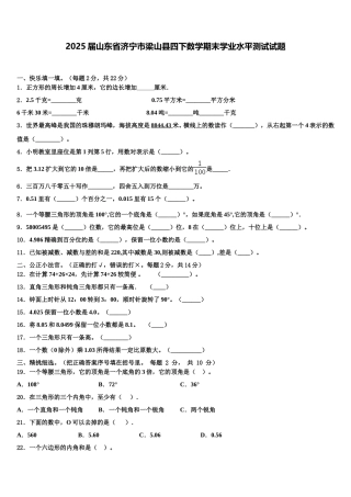 2025届山东省济宁市梁山县四下数学期末学业水平测试试题含解析