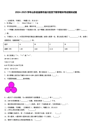 2024-2025学年山东省淄博市淄川区四下数学期末考试模拟试题含解析