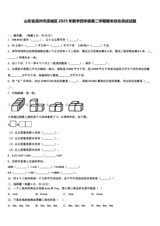 山东省滨州市滨城区2025年数学四年级第二学期期末综合测试试题含解析