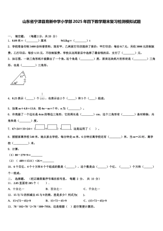 山东省宁津县育新中学小学部2025年四下数学期末复习检测模拟试题含解析