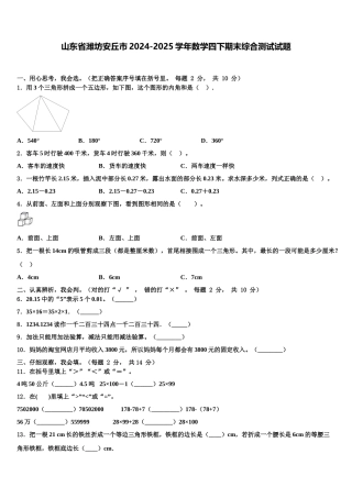 山东省潍坊安丘市2024-2025学年数学四下期末综合测试试题含解析