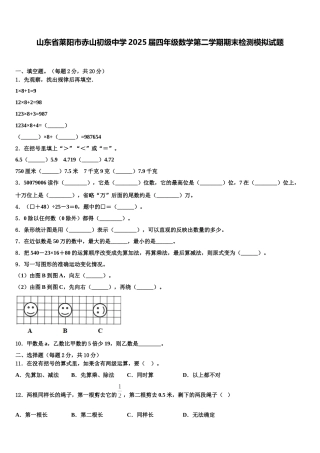 山东省莱阳市赤山初级中学2025届四年级数学第二学期期末检测模拟试题含解析