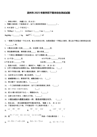 滨州市2025年数学四下期末综合测试试题含解析