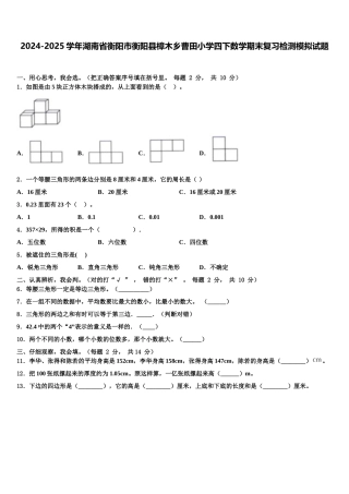 2024-2025学年湖南省衡阳市衡阳县樟木乡曹田小学四下数学期末复习检测模拟试题含解析