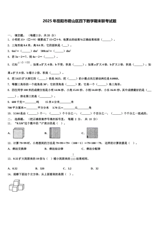 2025年岳阳市君山区四下数学期末联考试题含解析