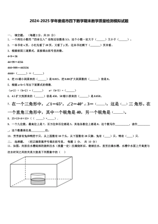 2024-2025学年娄底市四下数学期末教学质量检测模拟试题含解析