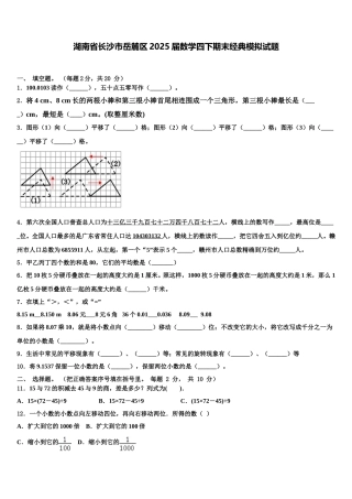 湖南省长沙市岳麓区2025届数学四下期末经典模拟试题含解析