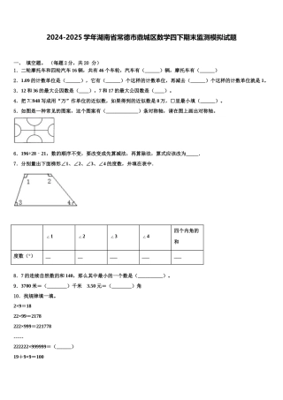 2024-2025学年湖南省常德市鼎城区数学四下期末监测模拟试题含解析
