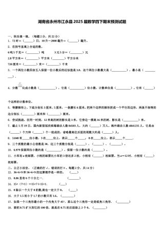 湖南省永州市江永县2025届数学四下期末预测试题含解析