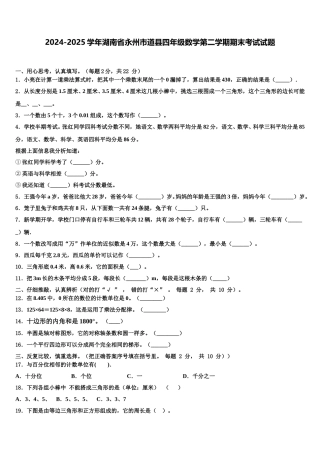2024-2025学年湖南省永州市道县四年级数学第二学期期末考试试题含解析