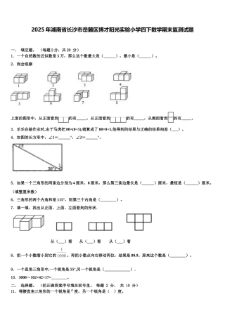 2025年湖南省长沙市岳麓区博才阳光实验小学四下数学期末监测试题含解析