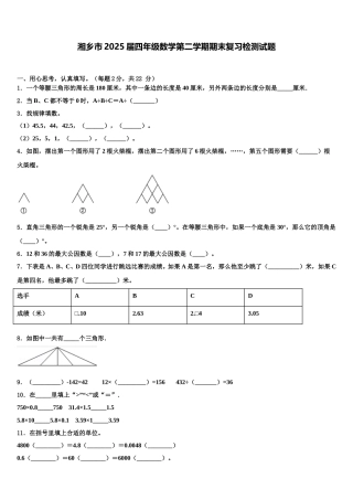 湘乡市2025届四年级数学第二学期期末复习检测试题含解析