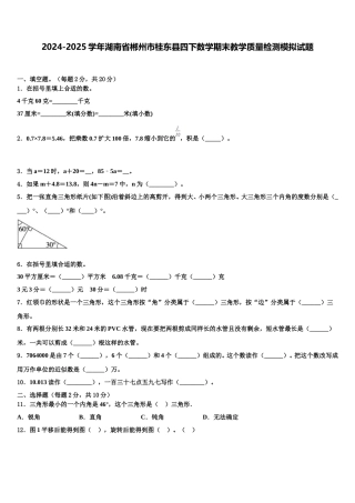 2024-2025学年湖南省郴州市桂东县四下数学期末教学质量检测模拟试题含解析