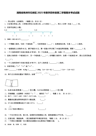 湖南省株洲市石峰区2025年数学四年级第二学期期末考试试题含解析