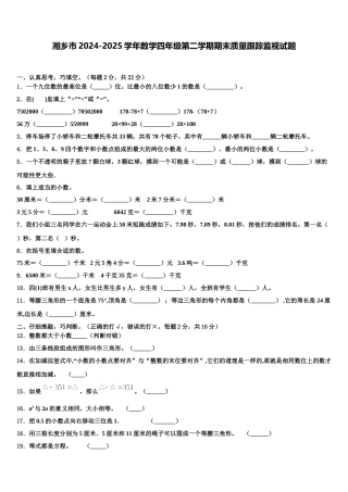湘乡市2024-2025学年数学四年级第二学期期末质量跟踪监视试题含解析