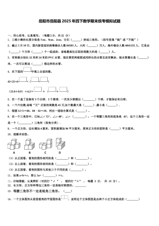 岳阳市岳阳县2025年四下数学期末统考模拟试题含解析