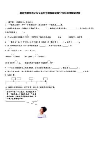 湖南省娄底市2025年四下数学期末学业水平测试模拟试题含解析