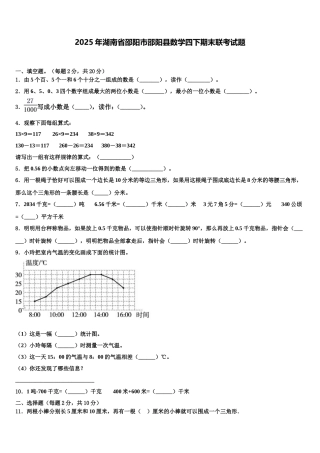 2025年湖南省邵阳市邵阳县数学四下期末联考试题含解析