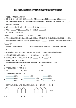 2025届滁州市凤阳县数学四年级第二学期期末统考模拟试题含解析
