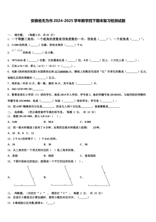 安徽省无为市2024-2025学年数学四下期末复习检测试题含解析