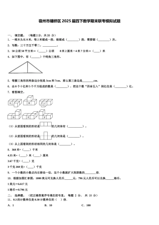 宿州市墉桥区2025届四下数学期末联考模拟试题含解析