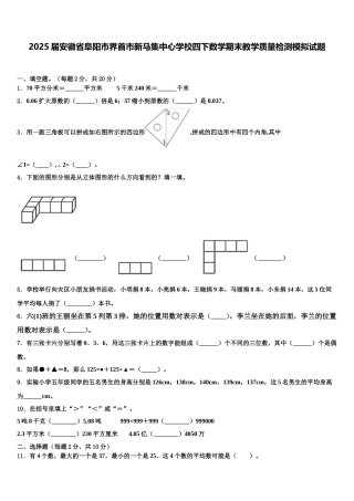 2025届安徽省阜阳市界首市新马集中心学校四下数学期末教学质量检测模拟试题含解析
