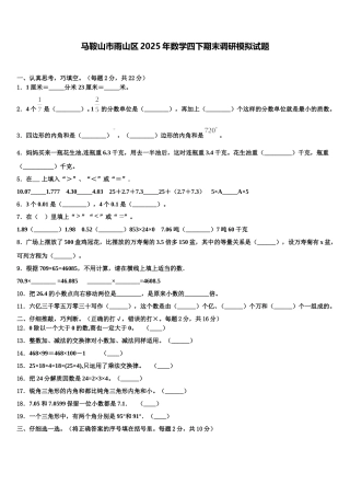 马鞍山市雨山区2025年数学四下期末调研模拟试题含解析
