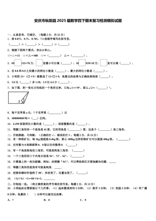 安庆市枞阳县2025届数学四下期末复习检测模拟试题含解析