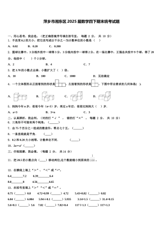 萍乡市湘东区2025届数学四下期末统考试题含解析