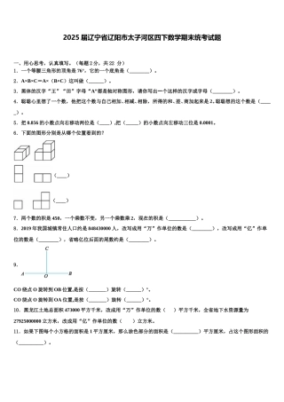 2025届辽宁省辽阳市太子河区四下数学期末统考试题含解析