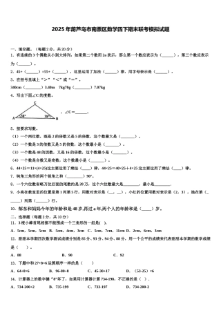 2025年葫芦岛市南票区数学四下期末联考模拟试题含解析