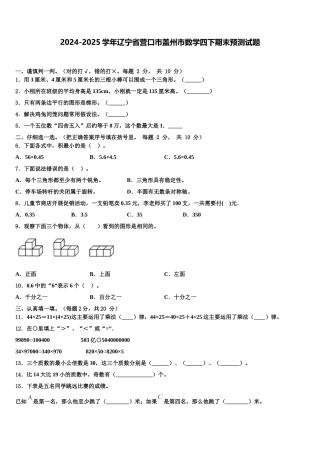 2024-2025学年辽宁省营口市盖州市数学四下期末预测试题含解析