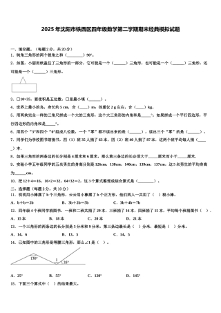 2025年沈阳市铁西区四年级数学第二学期期末经典模拟试题含解析