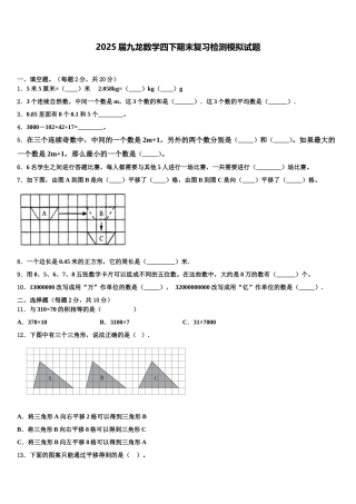 2025届九龙数学四下期末复习检测模拟试题含解析