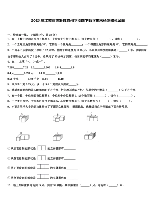 2025届江苏省泗洪县泗州学校四下数学期末检测模拟试题含解析