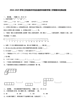 2024-2025学年江苏省扬州市宝应县四年级数学第二学期期末经典试题含解析