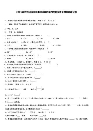 2025年江苏省连云港市赣榆县数学四下期末质量跟踪监视试题含解析