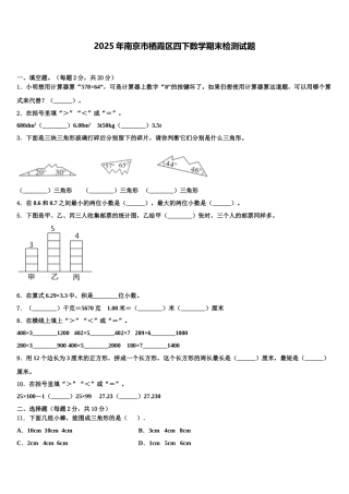 2025年南京市栖霞区四下数学期末检测试题含解析