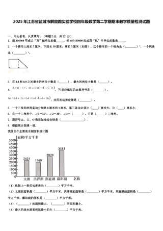 2025年江苏省盐城市解放路实验学校四年级数学第二学期期末教学质量检测试题含解析