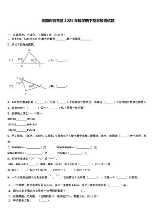安顺市西秀区2025年数学四下期末预测试题含解析