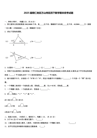 2025届铜仁地区万山特区四下数学期末统考试题含解析
