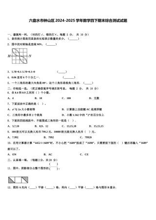 六盘水市钟山区2024-2025学年数学四下期末综合测试试题含解析