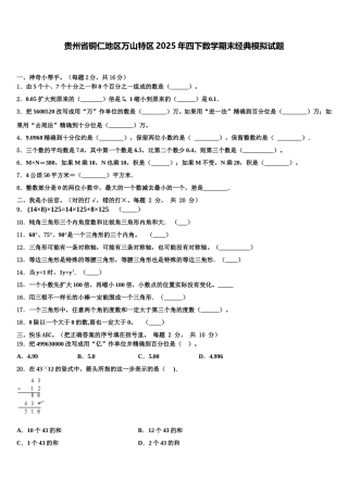 贵州省铜仁地区万山特区2025年四下数学期末经典模拟试题含解析