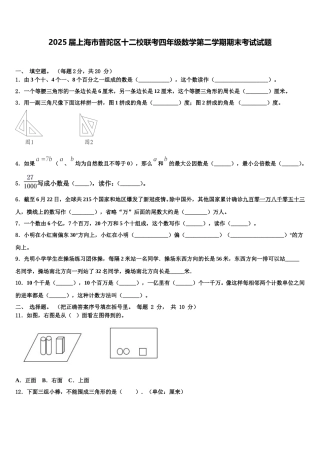 2025届上海市普陀区十二校联考四年级数学第二学期期末考试试题含解析