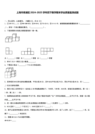 上海市青浦区2024-2025学年四下数学期末学业质量监测试题含解析