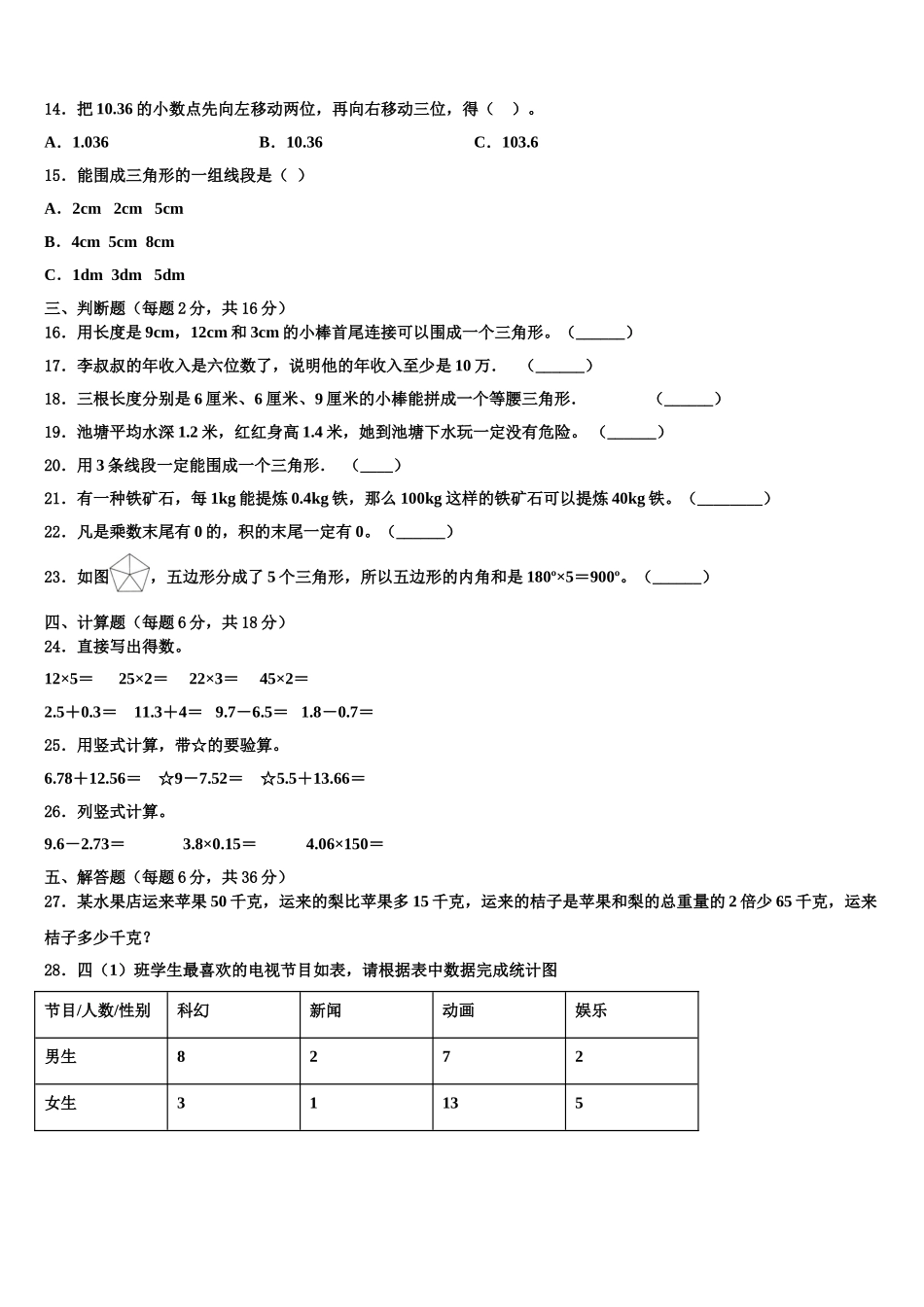 2024-2025学年四川省甘孜藏族自治州丹巴县数学四年级第二学期期末质量检测模拟试题含解析_第2页