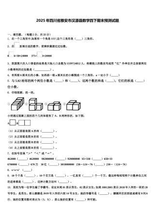 2025年四川省雅安市汉源县数学四下期末预测试题含解析